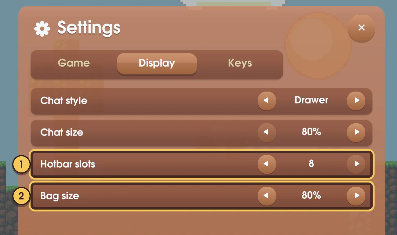 Settings, Display tab.